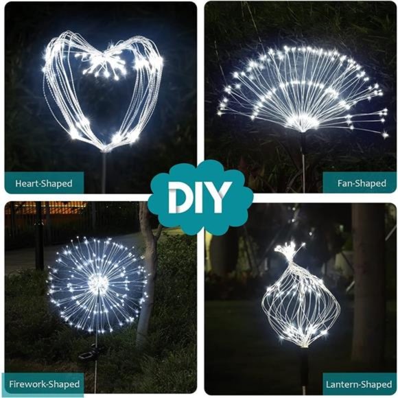 Solar Firework Lights, 2 Pack 120 LEDs 2 Lighting Modes Outdoor Waterproof - Picture 6 of 6